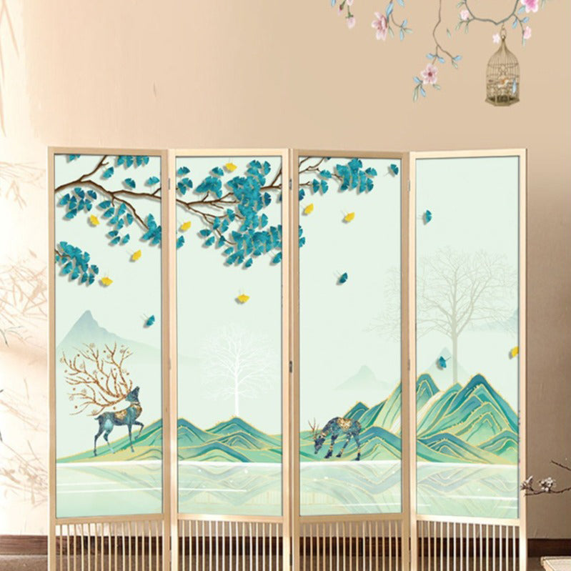 Traditional Chinese Rectangular Pine Wood PVC Panel Foldable Room Divider For Living Room