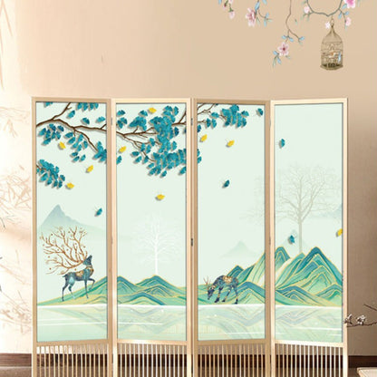 Traditional Chinese Rectangular Pine Wood PVC Panel Foldable Room Divider For Living Room