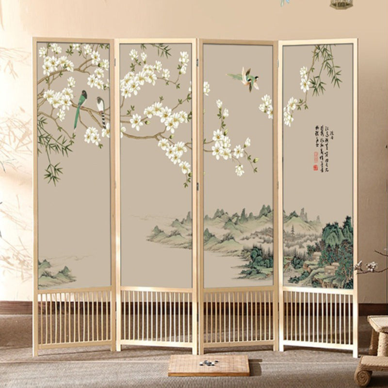 Traditional Chinese Rectangular Pine Wood PVC Panel Foldable Room Divider For Living Room