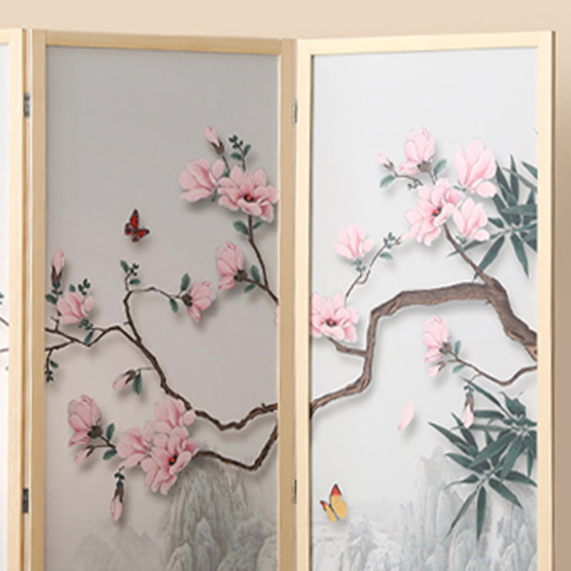 Traditional Chinese Rectangular Pine Wood PVC Panel Foldable Room Divider For Living Room
