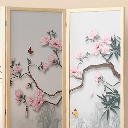Traditional Chinese Rectangular Pine Wood PVC Panel Foldable Room Divider For Living Room