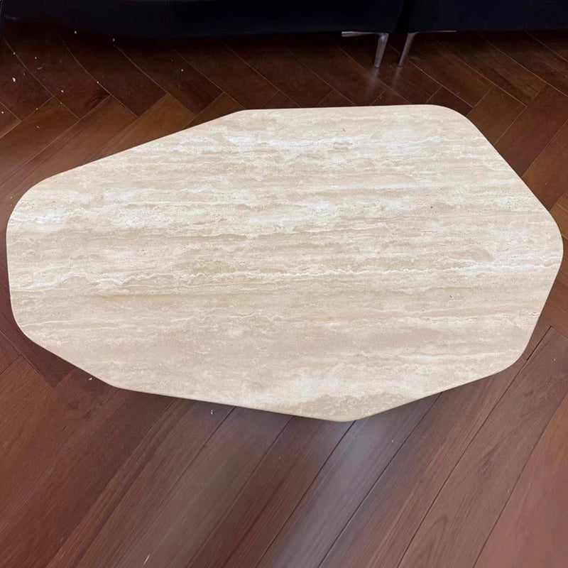 Traditional Japanese Irregular Oval Stone Slab Natural Travertine Wood Coffee Table For Living Room