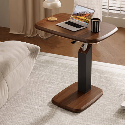 Contemporary Scandinavian Rectangular Saddle Leather Medium-Density Fiberboard Height-Adjustable Swivel Side Table For Living Room