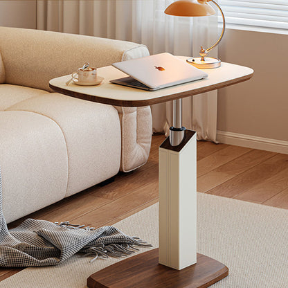 Contemporary Scandinavian Rectangular Saddle Leather Medium-Density Fiberboard Height-Adjustable Swivel Side Table For Living Room