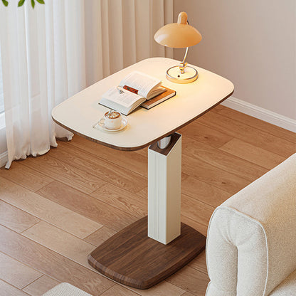 Contemporary Scandinavian Rectangular Saddle Leather Medium-Density Fiberboard Height-Adjustable Swivel Side Table For Living Room