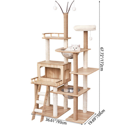 Contemporary Scandinavian Rectangular Medium-Density Fiberboard Acrylic Multi-Functional Cat Tree For Living Room