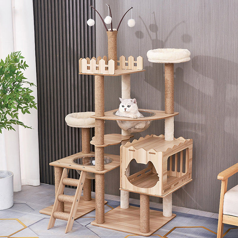 Contemporary Scandinavian Rectangular Medium-Density Fiberboard Acrylic Multi-Functional Cat Tree For Living Room