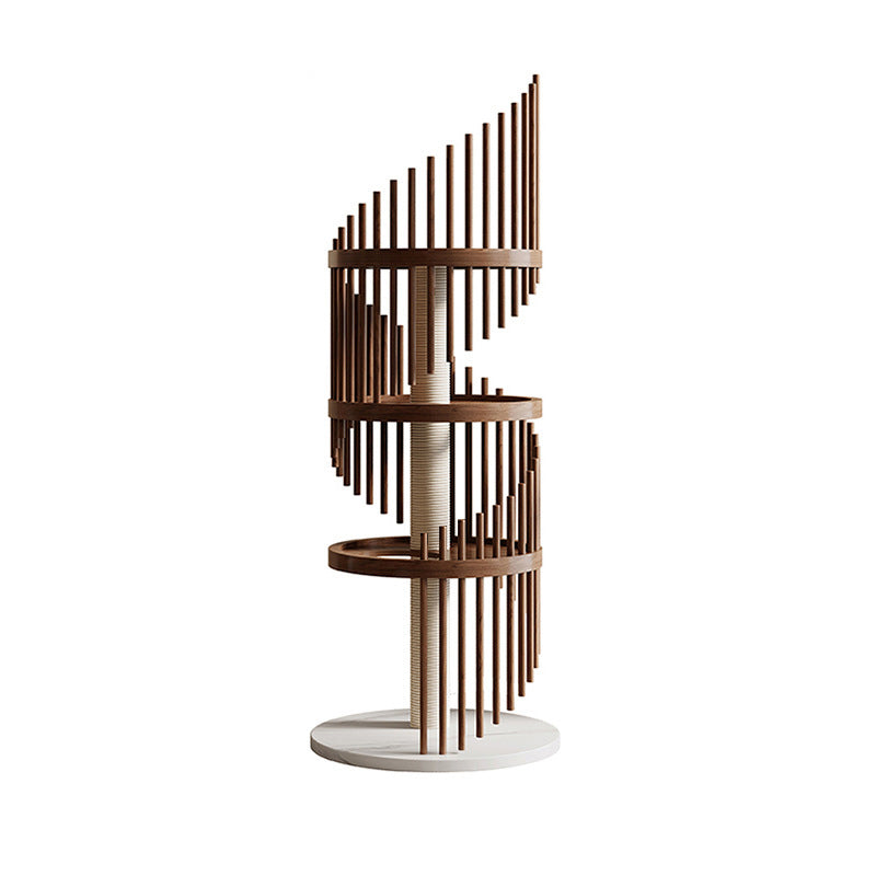 Modern Art Deco Round Rubberwood Pine Ash Stone Slab Spiral Cat Tree 3/4/5-Tier For Living Room