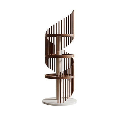 Modern Art Deco Round Rubberwood Pine Ash Stone Slab Spiral Cat Tree 3/4/5-Tier For Living Room