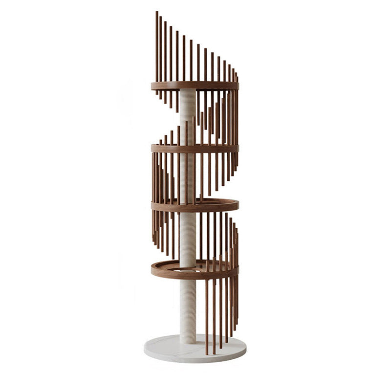 Modern Art Deco Round Rubberwood Pine Ash Stone Slab Spiral Cat Tree 3/4/5-Tier For Living Room
