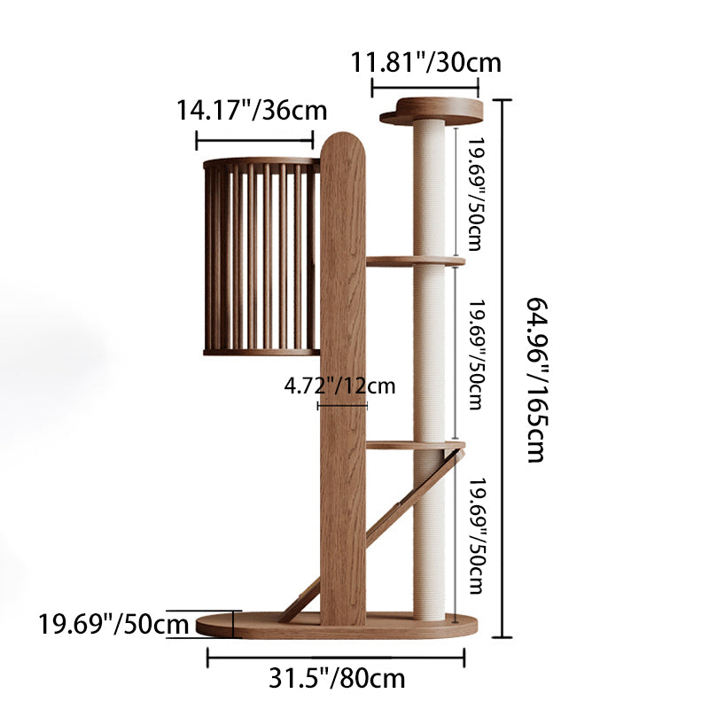 Traditional Vintage Cylinder Rubberwood Sisal Multi-Functional Cat Tree For Living Room