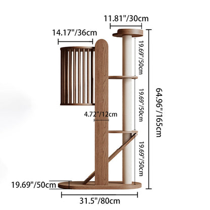 Traditional Vintage Cylinder Rubberwood Sisal Multi-Functional Cat Tree For Living Room