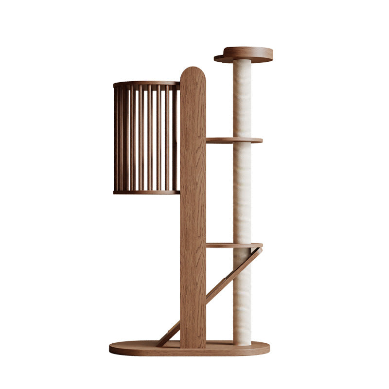 Traditional Vintage Cylinder Rubberwood Sisal Multi-Functional Cat Tree For Living Room