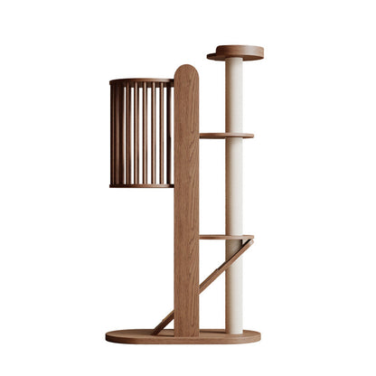 Traditional Vintage Cylinder Rubberwood Sisal Multi-Functional Cat Tree For Living Room