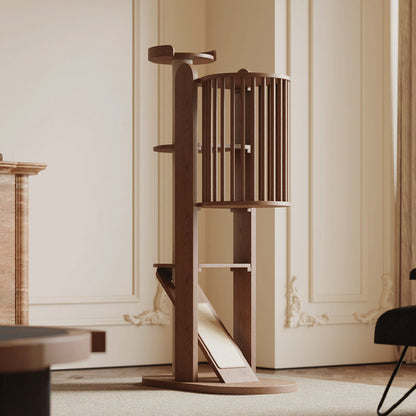 Traditional Vintage Cylinder Rubberwood Sisal Multi-Functional Cat Tree For Living Room