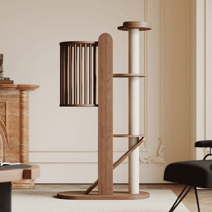 Traditional Vintage Cylinder Rubberwood Sisal Multi-Functional Cat Tree For Living Room