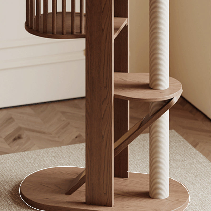 Traditional Vintage Cylinder Rubberwood Sisal Multi-Functional Cat Tree For Living Room