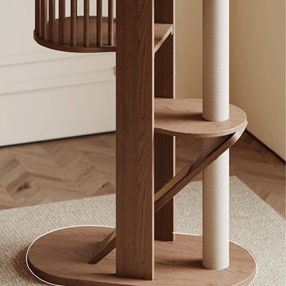 Traditional Vintage Cylinder Rubberwood Sisal Multi-Functional Cat Tree For Living Room