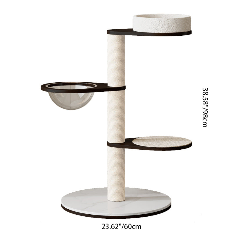Contemporary Scandinavian Round Plywood Pine Wood Stone Slab Multi-Functional Cat Tree For Living Room