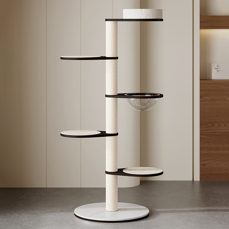 Contemporary Scandinavian Round Plywood Pine Wood Stone Slab Multi-Functional Cat Tree For Living Room