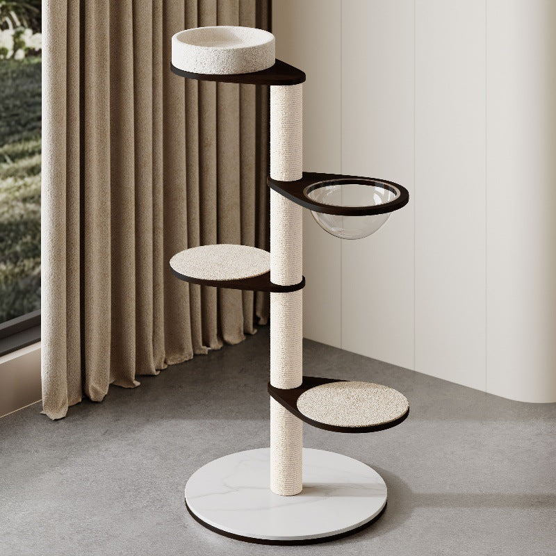 Contemporary Scandinavian Round Plywood Pine Wood Stone Slab Multi-Functional Cat Tree For Living Room