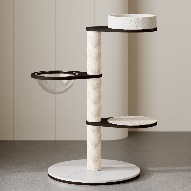 Contemporary Scandinavian Round Plywood Pine Wood Stone Slab Multi-Functional Cat Tree For Living Room