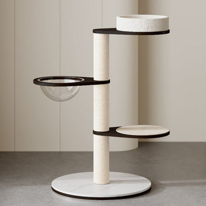 Contemporary Scandinavian Round Plywood Pine Wood Stone Slab Multi-Functional Cat Tree For Living Room