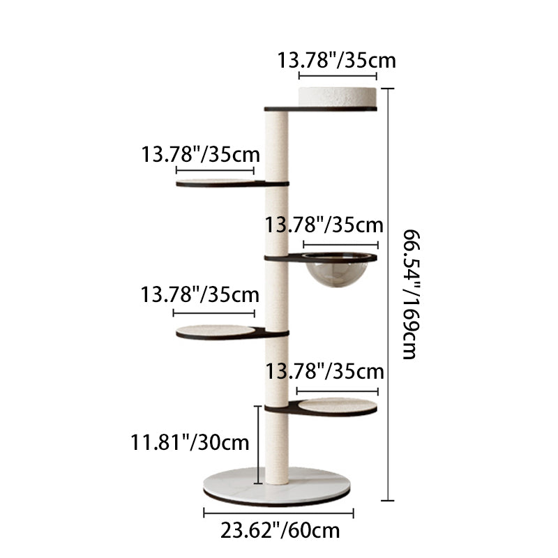 Contemporary Scandinavian Round Plywood Pine Wood Stone Slab Multi-Functional Cat Tree For Living Room