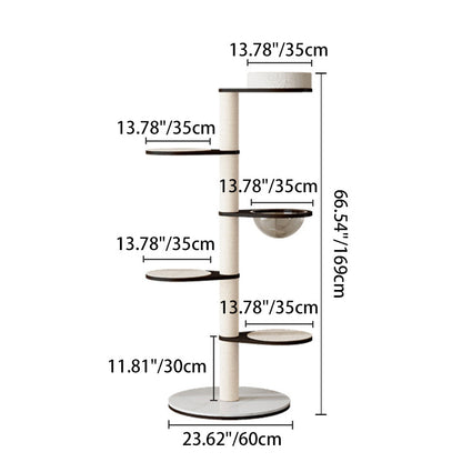 Contemporary Scandinavian Round Plywood Pine Wood Stone Slab Multi-Functional Cat Tree For Living Room