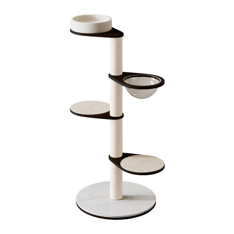 Contemporary Scandinavian Round Plywood Pine Wood Stone Slab Multi-Functional Cat Tree For Living Room