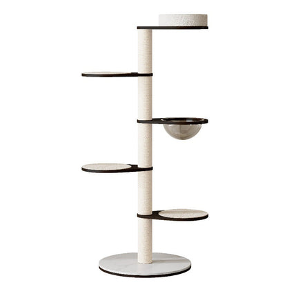 Contemporary Scandinavian Round Plywood Pine Wood Stone Slab Multi-Functional Cat Tree For Living Room