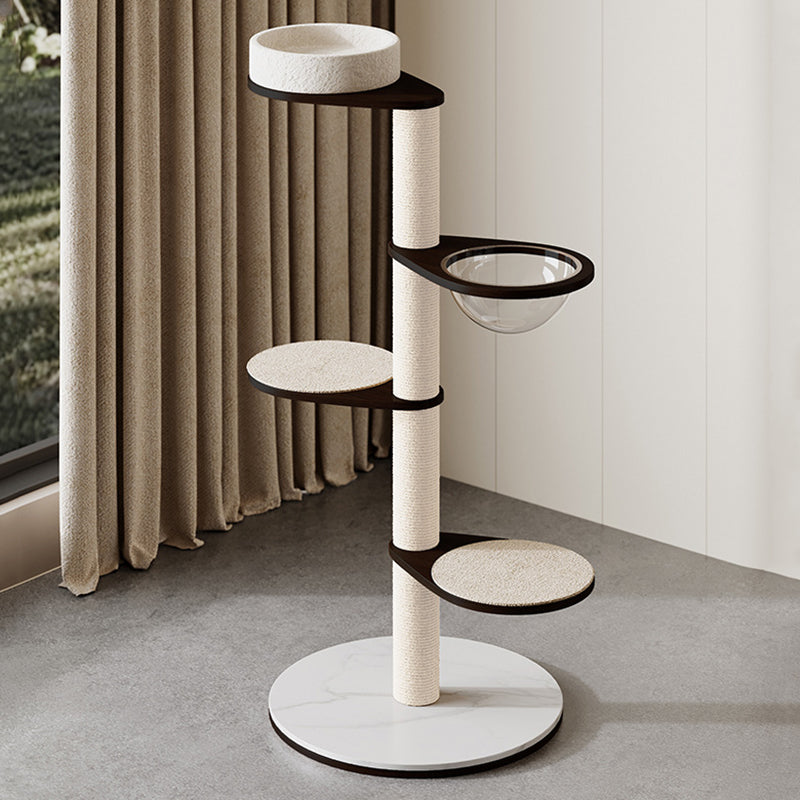 Contemporary Scandinavian Round Plywood Pine Wood Stone Slab Multi-Functional Cat Tree For Living Room