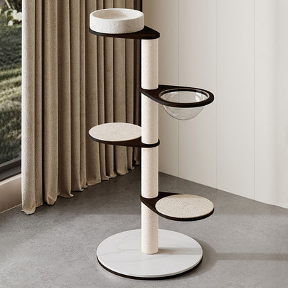 Contemporary Scandinavian Round Plywood Pine Wood Stone Slab Multi-Functional Cat Tree For Living Room