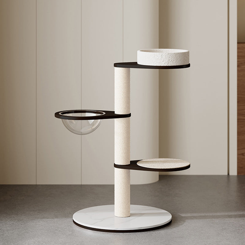 Contemporary Scandinavian Round Plywood Pine Wood Stone Slab Multi-Functional Cat Tree For Living Room