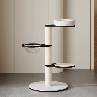Contemporary Scandinavian Round Plywood Pine Wood Stone Slab Multi-Functional Cat Tree For Living Room