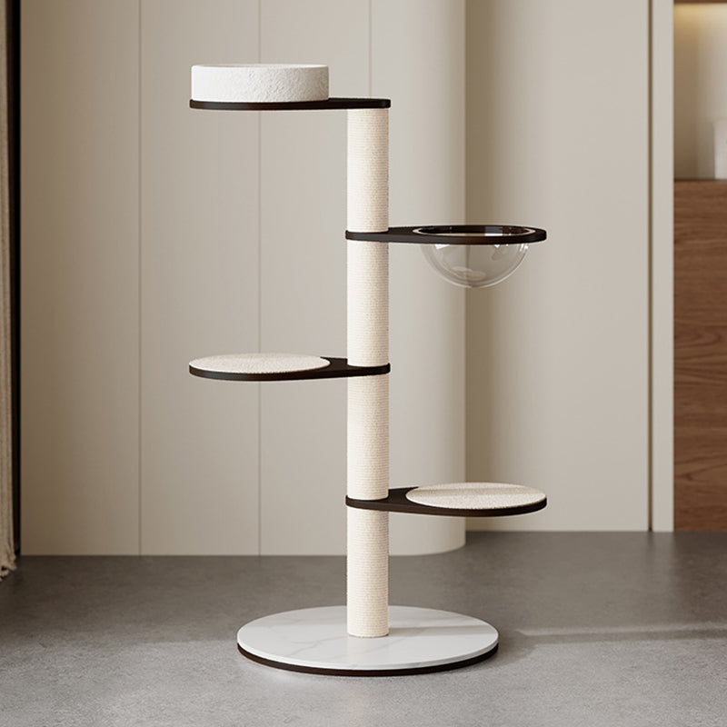 Contemporary Scandinavian Round Plywood Pine Wood Stone Slab Multi-Functional Cat Tree For Living Room