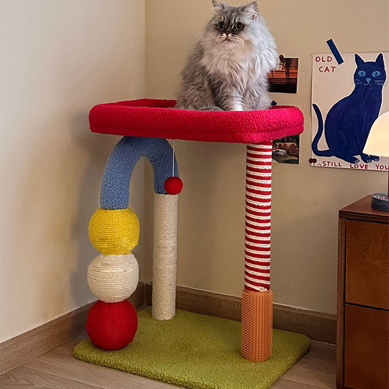 Contemporary Creative Square Medium-Density Fiberboard Velvet Fabric Sisal Multi-Functional Colorful Cat Tree For Living Room