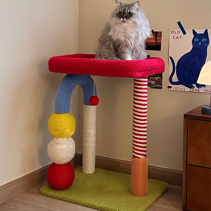 Contemporary Creative Square Medium-Density Fiberboard Velvet Fabric Sisal Multi-Functional Colorful Cat Tree For Living Room