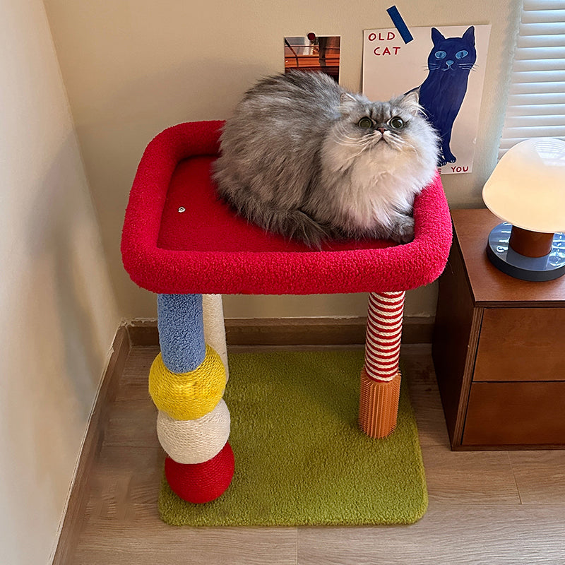 Contemporary Creative Square Medium-Density Fiberboard Velvet Fabric Sisal Multi-Functional Colorful Cat Tree For Living Room