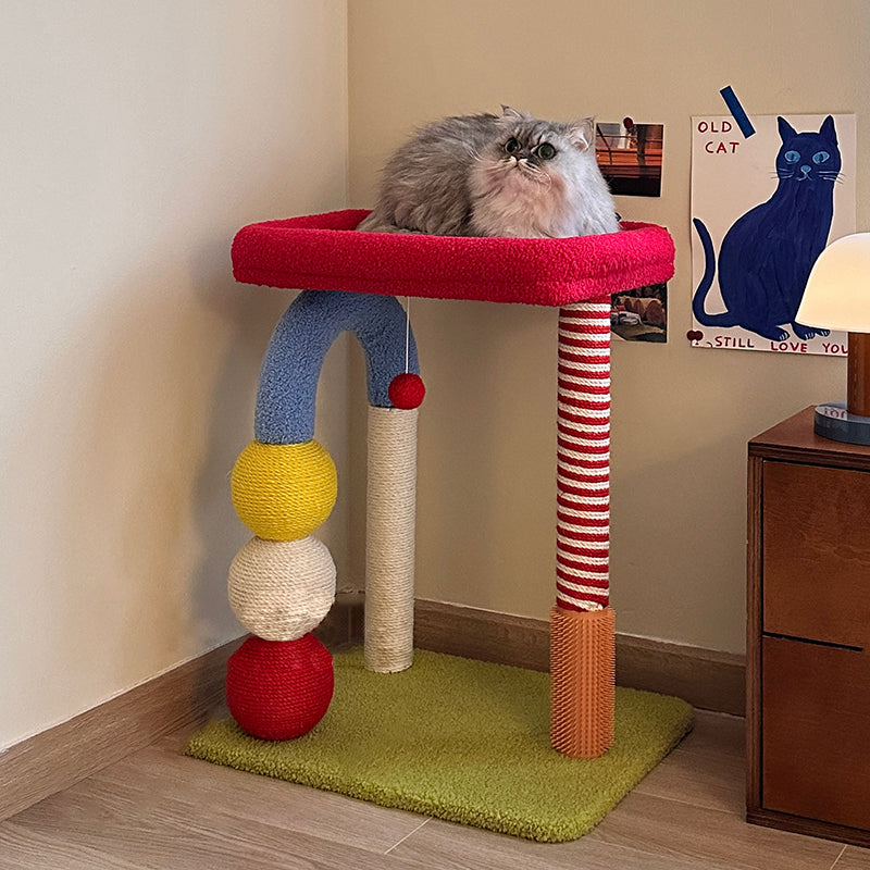 Contemporary Creative Square Medium-Density Fiberboard Velvet Fabric Sisal Multi-Functional Colorful Cat Tree For Living Room