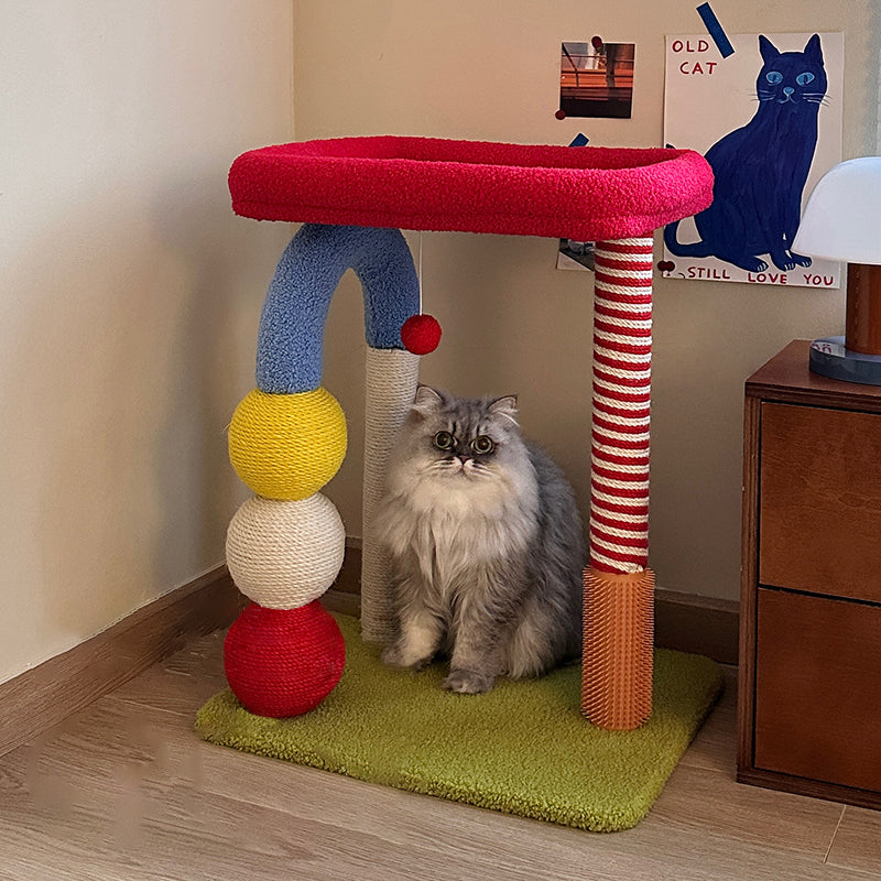 Contemporary Creative Square Medium-Density Fiberboard Velvet Fabric Sisal Multi-Functional Colorful Cat Tree For Living Room