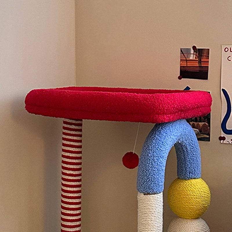 Contemporary Creative Square Medium-Density Fiberboard Velvet Fabric Sisal Multi-Functional Colorful Cat Tree For Living Room