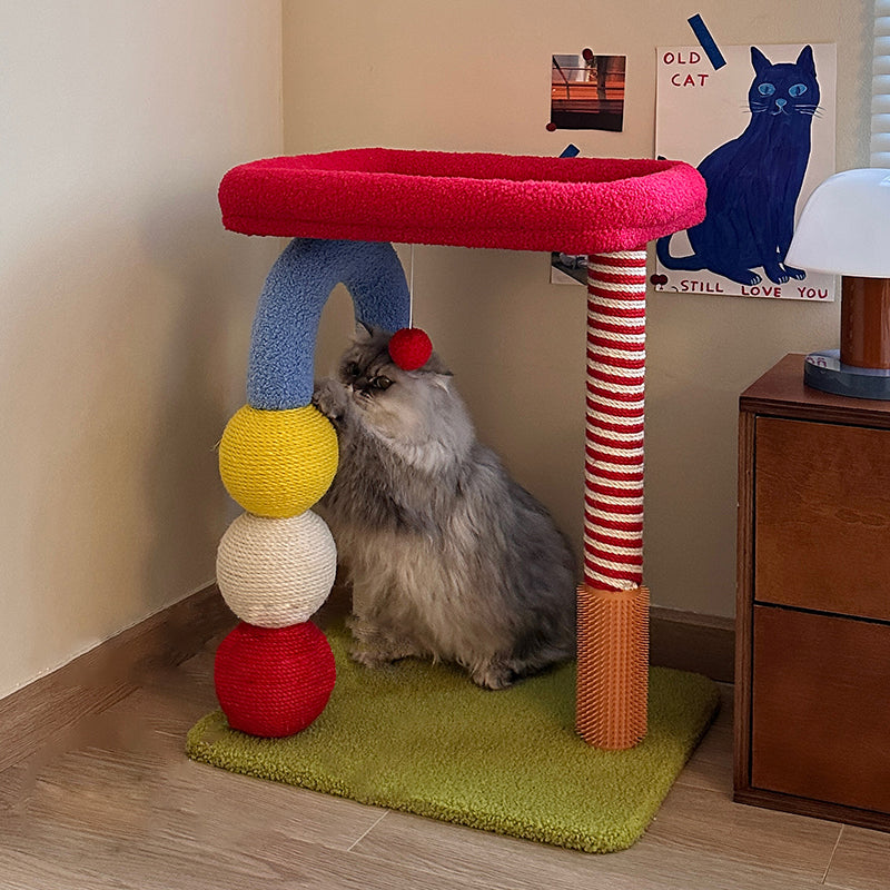 Contemporary Creative Square Medium-Density Fiberboard Velvet Fabric Sisal Multi-Functional Colorful Cat Tree For Living Room
