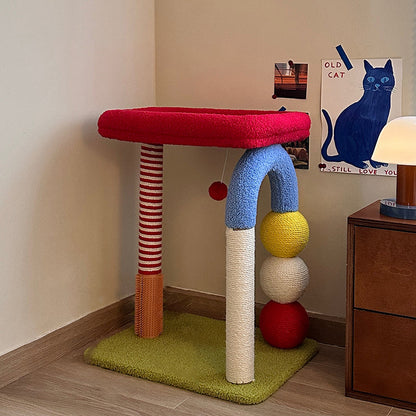 Contemporary Creative Square Medium-Density Fiberboard Velvet Fabric Sisal Multi-Functional Colorful Cat Tree For Living Room