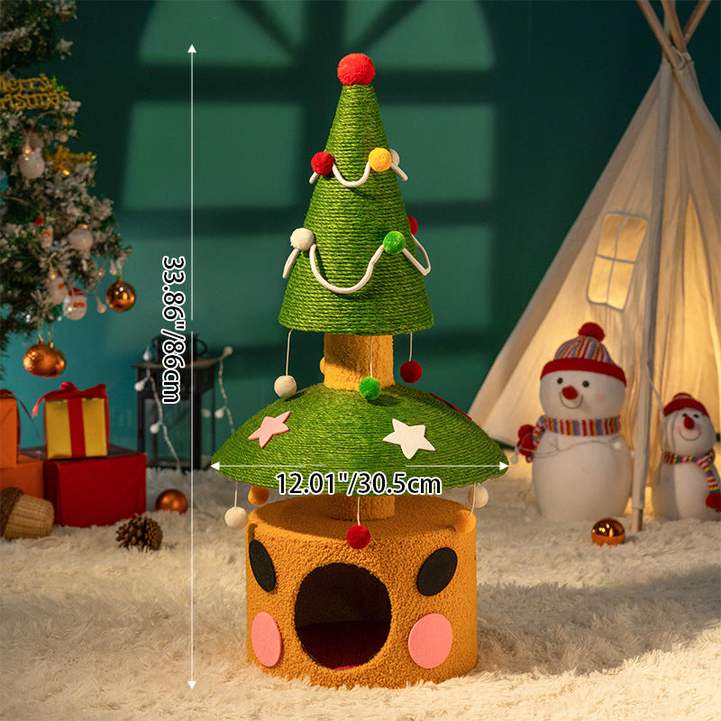 Contemporary Creative Tree-Shaped Medium-Density Fiberboard Velvet Fabric Sisal Multi-Functional Christmas Tree Cat Tree For Living Room