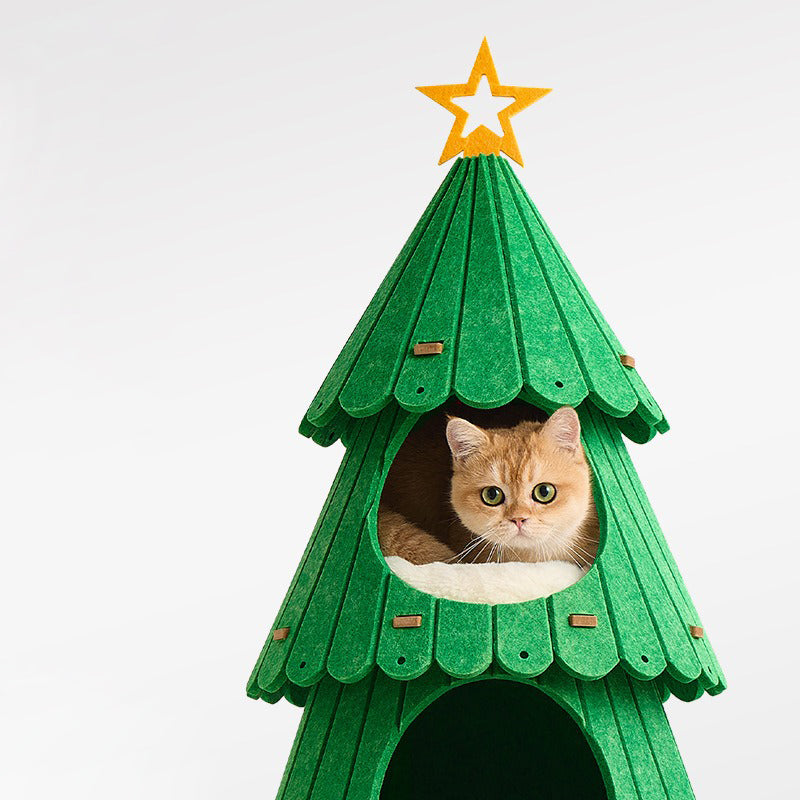 Contemporary Creative Tree-Shaped Medium-Density Fiberboard Felt Velvet Fabric Sisal Christmas Cat Tree For Living Room