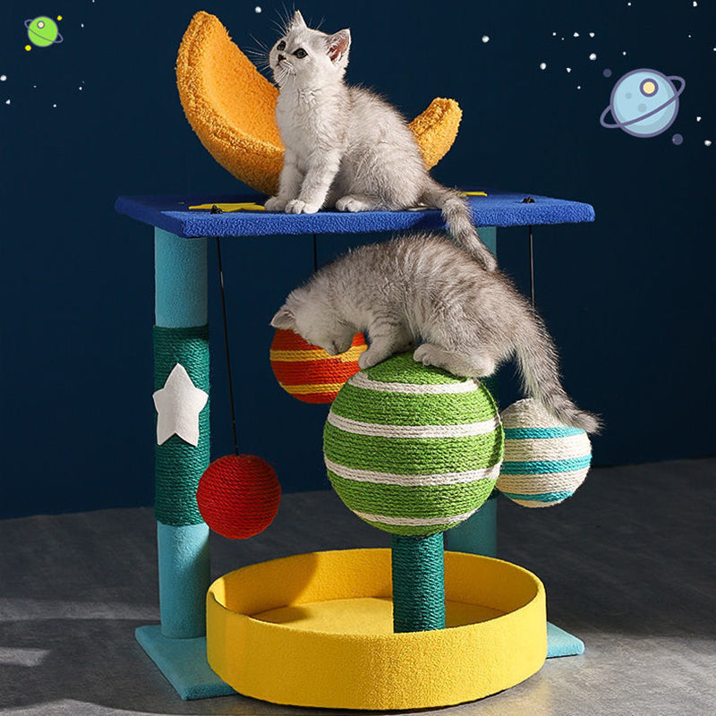 Contemporary Creative Round Medium-Density Fiberboard Velvet Fabric Sisal Multi-Functional Moon-Shaped Cat Tree For Living Room