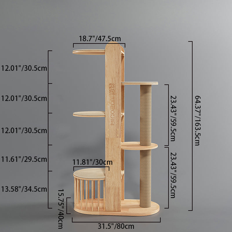 Contemporary Creative Cylindrical Rubberwood Acrylic Sisal Multi-Functional Cat Tree For Living Room