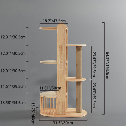Contemporary Creative Cylindrical Rubberwood Acrylic Sisal Multi-Functional Cat Tree For Living Room