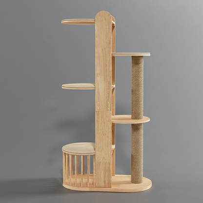 Contemporary Creative Cylindrical Rubberwood Acrylic Sisal Multi-Functional Cat Tree For Living Room